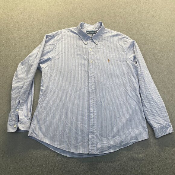 Ralph Lauren Dress Shirt Mens Size XXLarge Blue Striped Long Sleeve Button Up - Picture 1 of 9